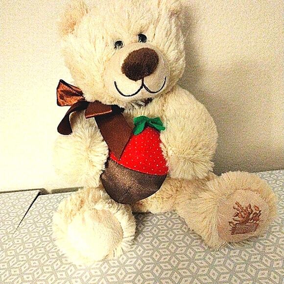 Teddy BEAR Berry Loved 11" Beige Realistic Plush Stuffed Animal Toy Strawberry - Picture 4 of 15